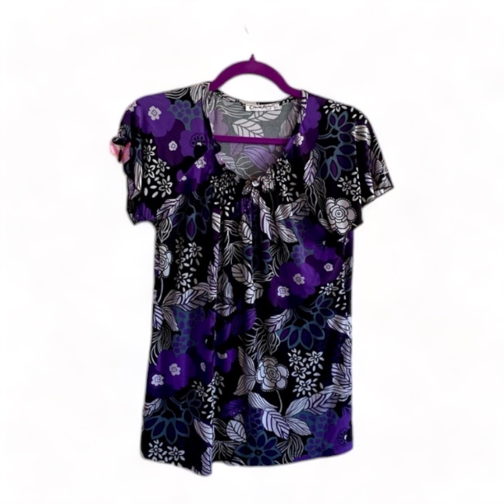 Cynthia Richard Purple & Black Patterned Dress Shirt - S